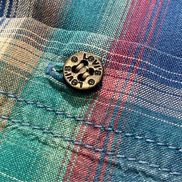 Levi’s Vintage 1990s Plaid Button Down Size XL Shirt Blue Green Authentic Levi - Picture 8 of 11